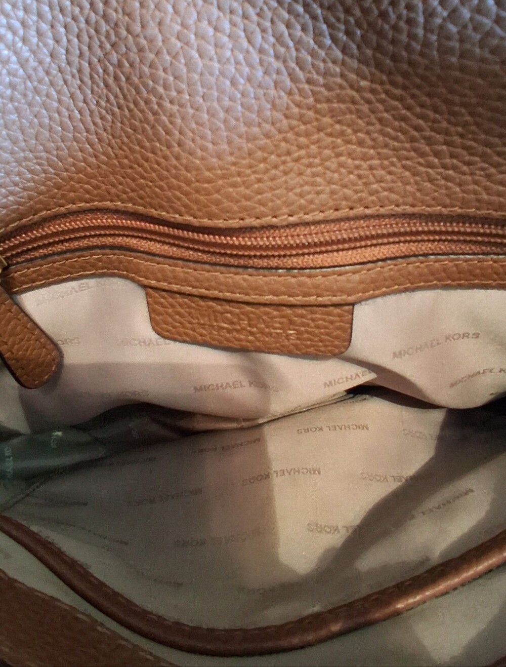 Michael Kors Pebbled Leather Saddle Crossbody Bag in Cognac - Picture 10 of 11